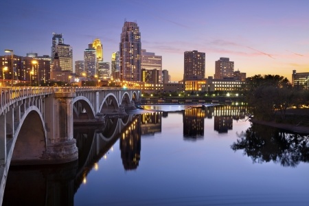 minneapolis downtown skyline at sunset