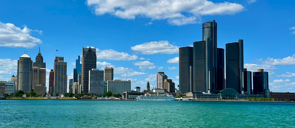 Detroit, MI skyline taken from Windsor, Canada.